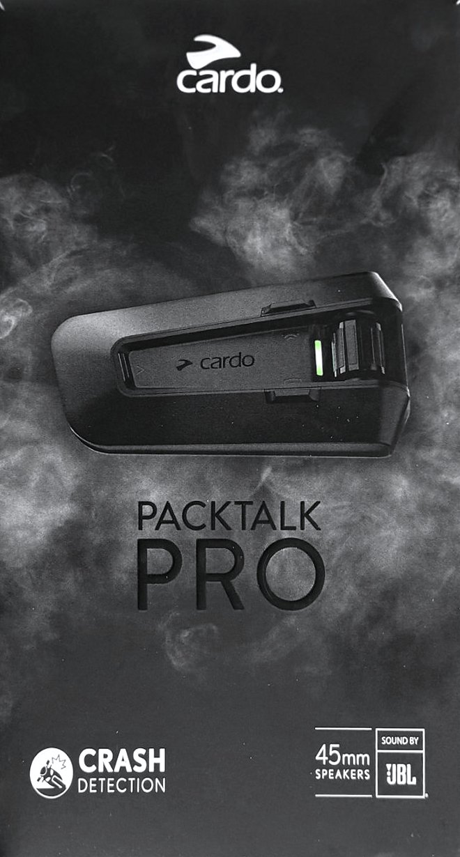 Cardo Packtalk Pro in its retail box, the actual prize for Giveaway #000